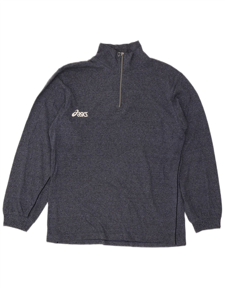 Asics Herren-Sweatshirt mit grafischem Reißverschluss und Rundhalsausschnitt, groß, marineblau meliert