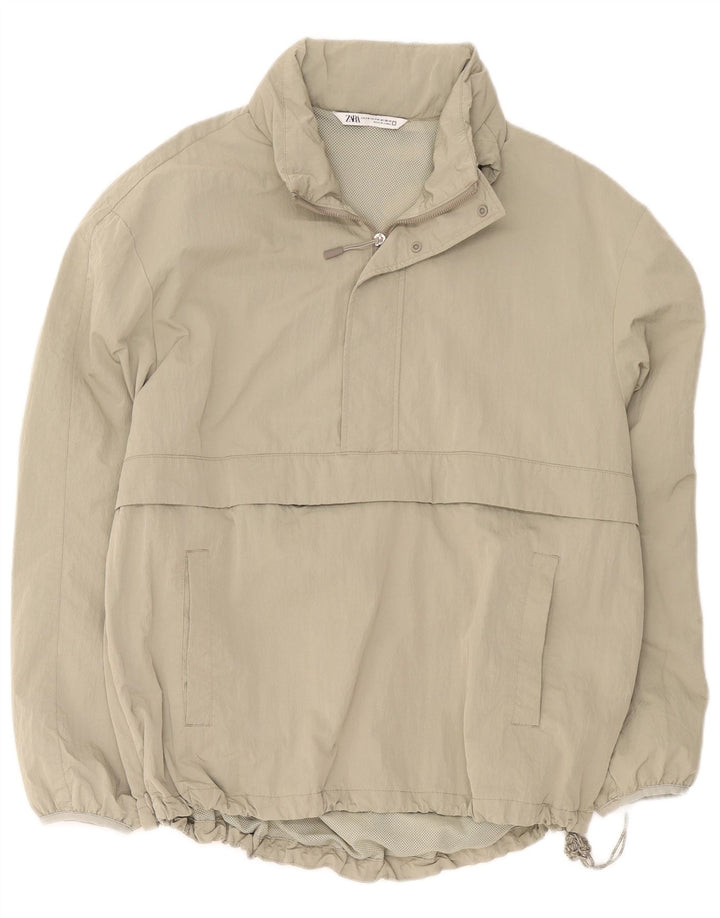 Zara Herren Loose Fit Anorak Jacke UK 36 Small Khaki Polyester
