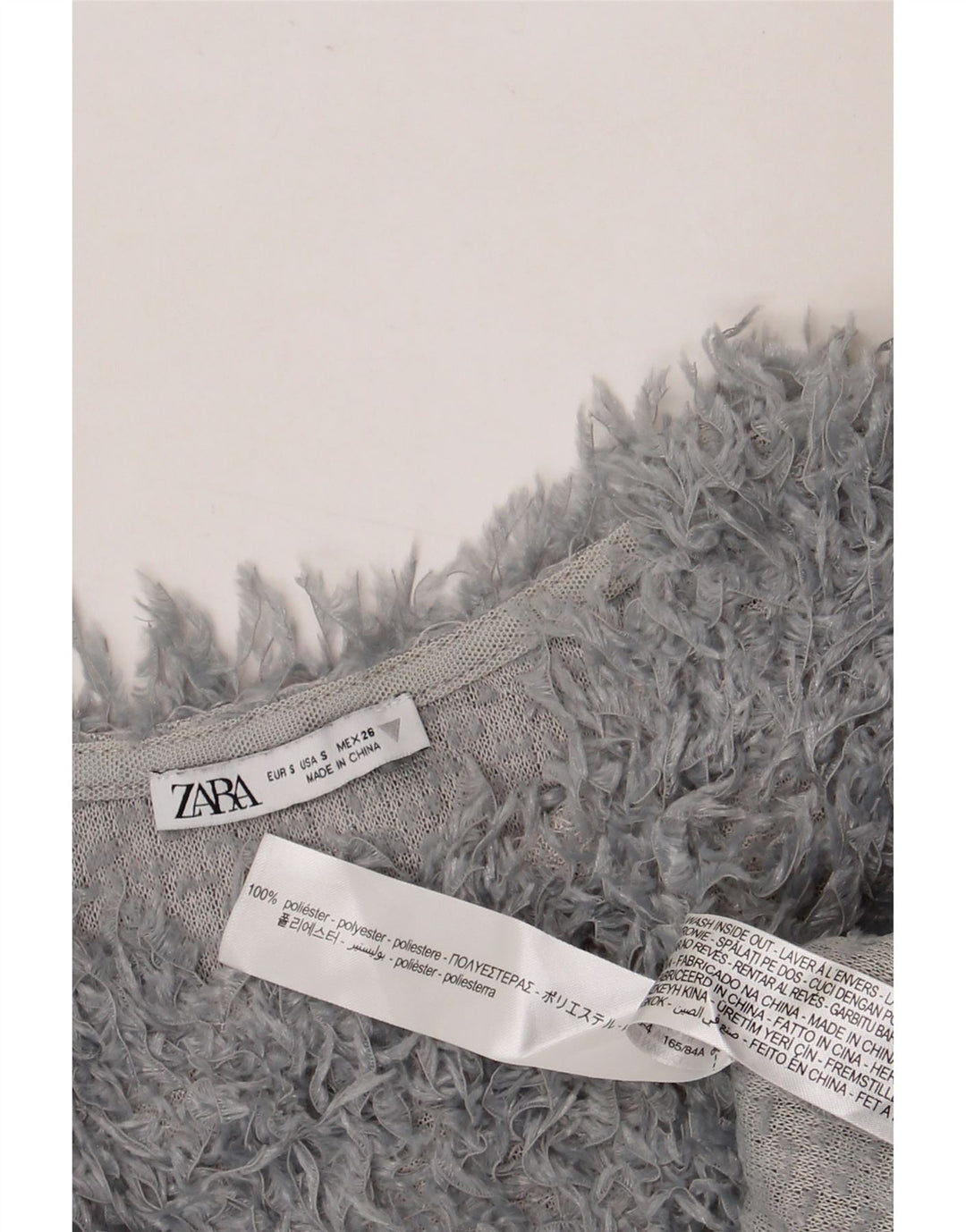 Zara Damen Crop-Pullover mit U-Boot-Ausschnitt, Gr. 10, Größe S, Grau, Polyester