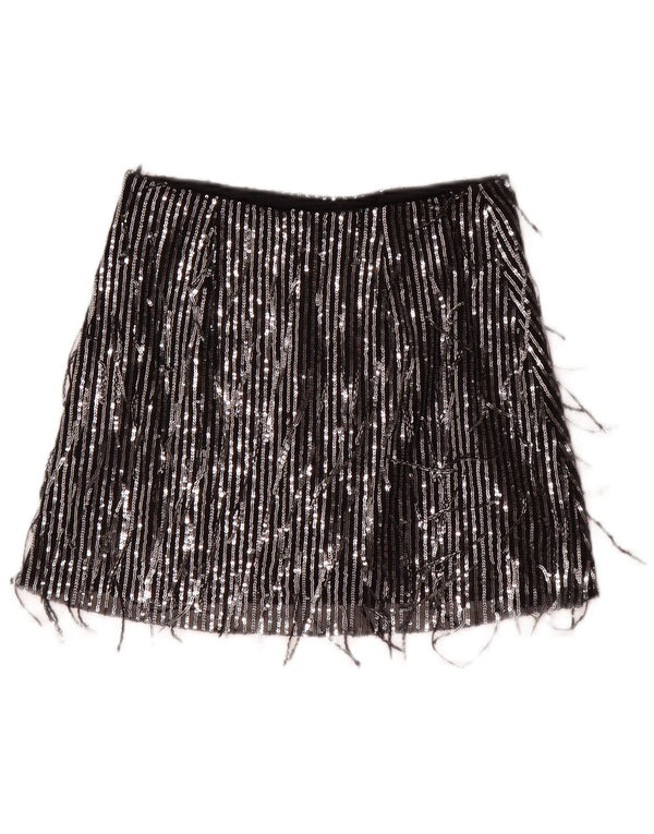 Zara Damen Minirock Small W26 Schwarz gestreift Polyester