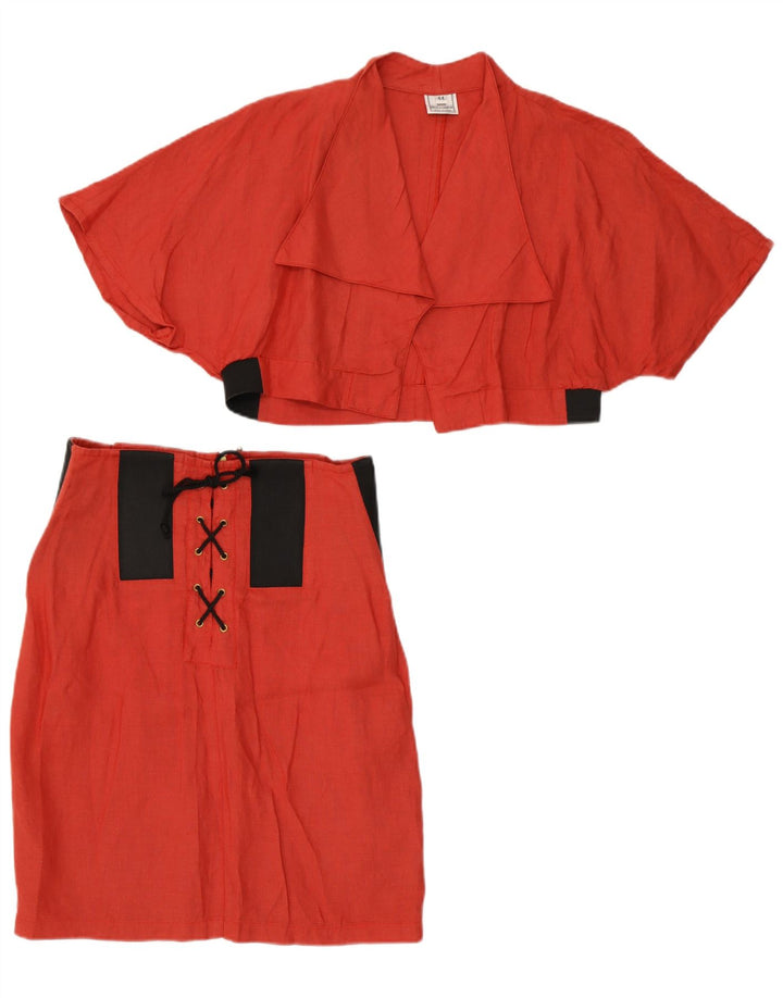 Vintage Damen 2-teiliges Rockset IT 44 Medium W26 Rotes Colourblock-Leinen