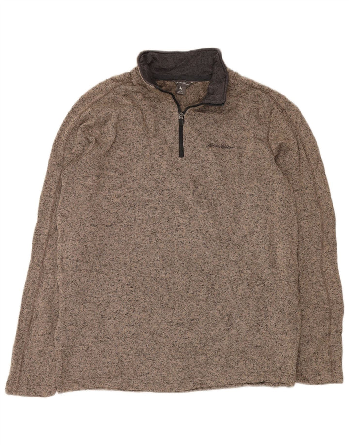 EDDIE BAUER Herren-Sweatshirt mit Reißverschluss am Hals, großes beige geflecktes Polyester