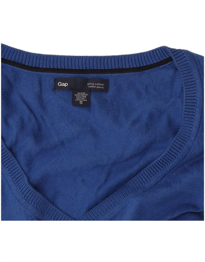 Gap Herren-Pullover mit V-Ausschnitt, XS, blaue Baumwolle