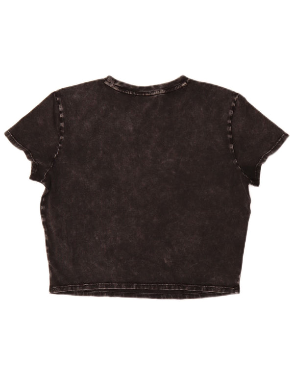 Guess Damen Crop Graphic T-Shirt Top UK 16 Large Schwarz Baumwolle