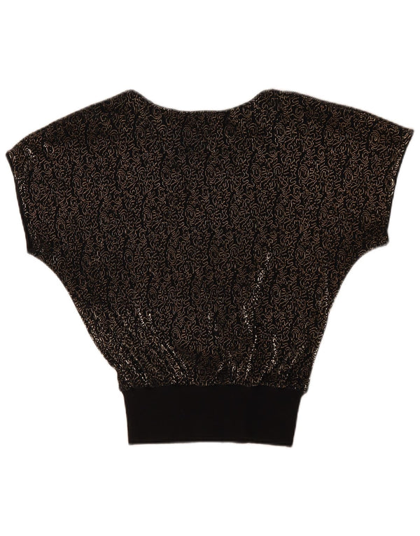 Diana Bentall's Damen-Bluse mit Fledermausärmeln, Gr. 10, Größe S, Schwarz, Blumenmuster, Acryl