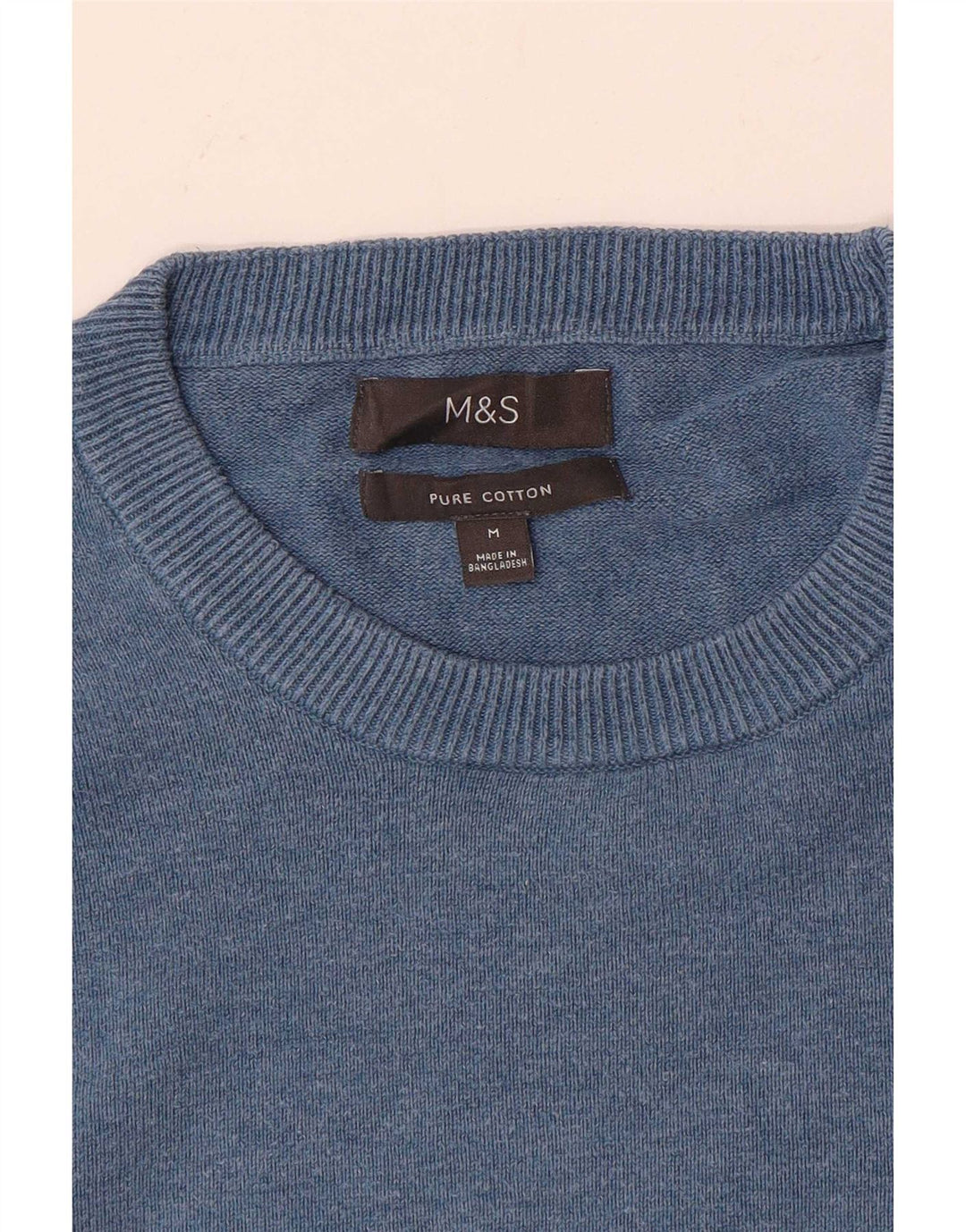 Marks & Spencer Herren-Pullover mit Rundhalsausschnitt, mittelblaue Baumwolle
