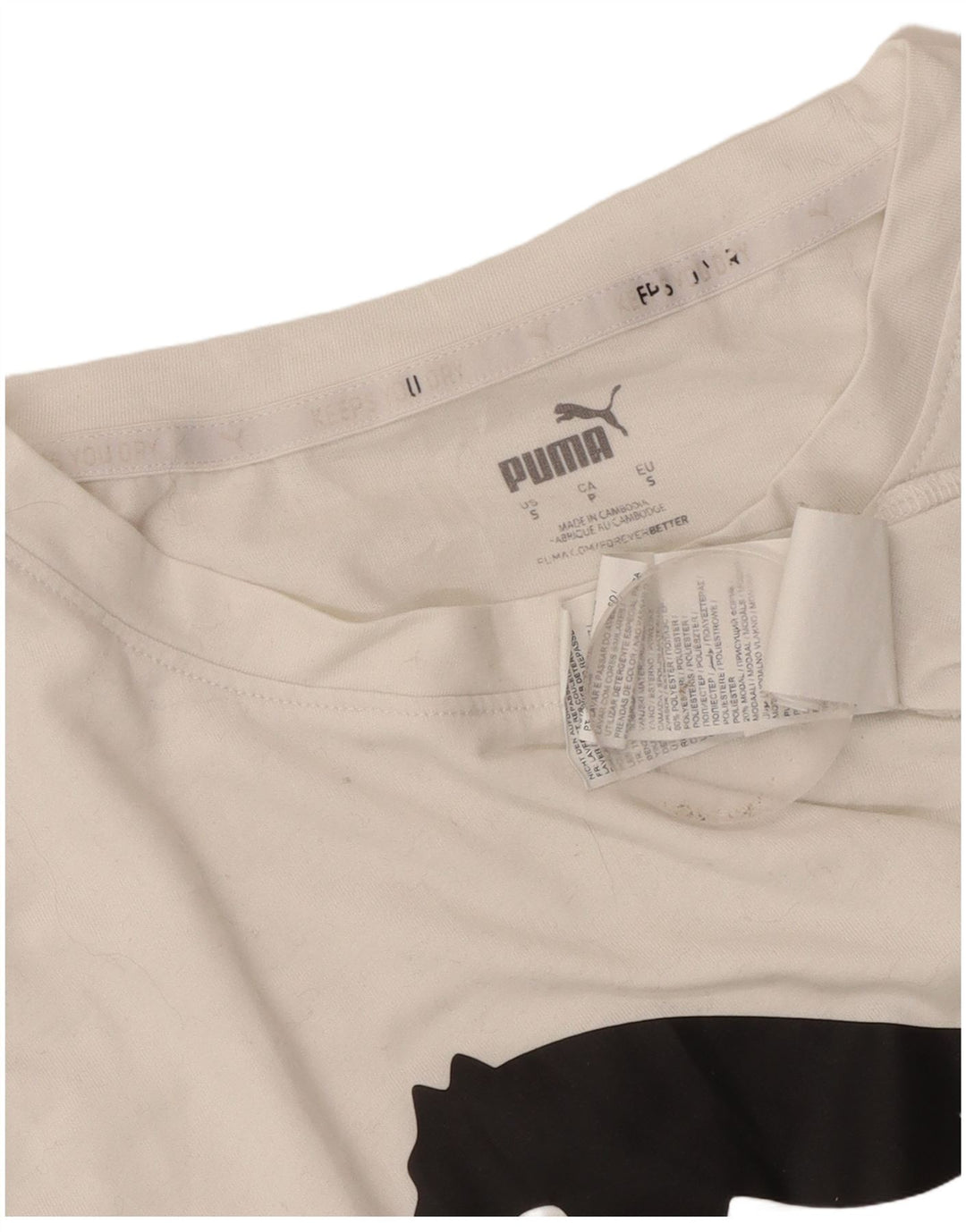 Puma Damen Crop Graphic T-Shirt Top UK 10 Small Weiß Polyester