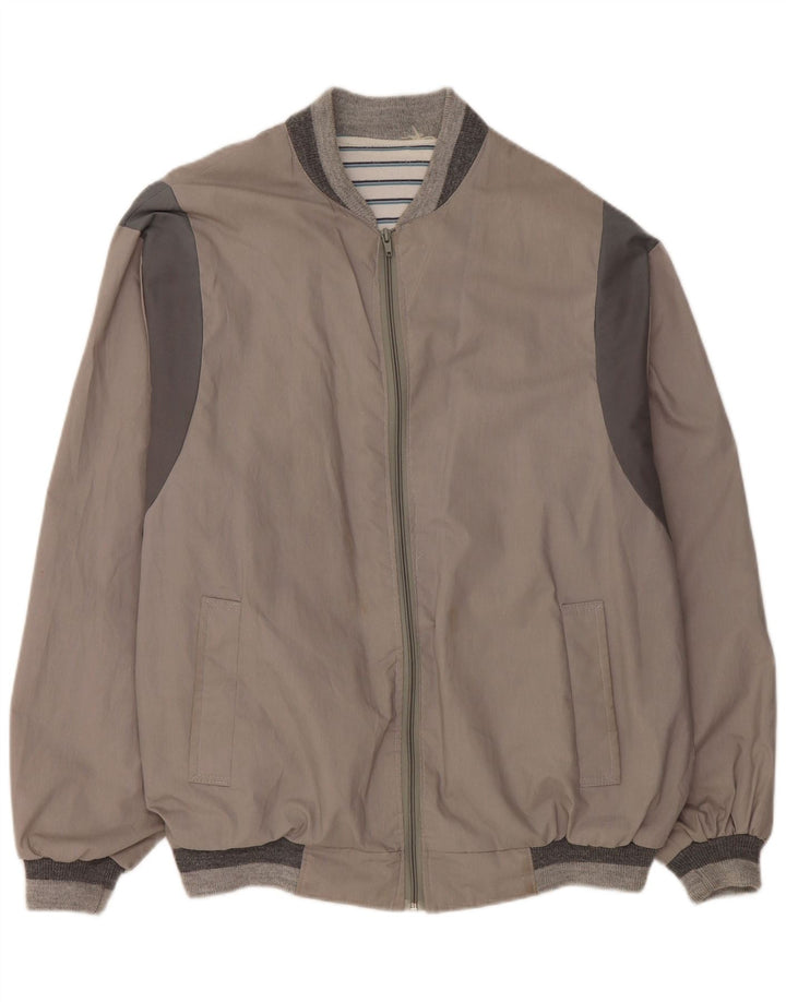 VINTAGE Mens Bomber Jacket UK 42 XL Grey Colourblock Polyester