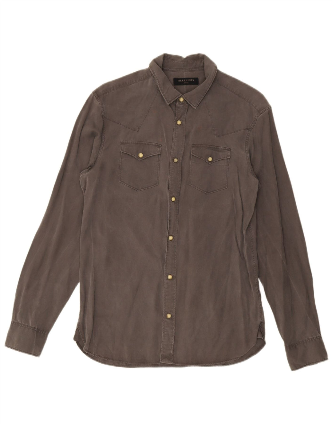 All Saints Herren-Hemd, klein, graues Lyocell