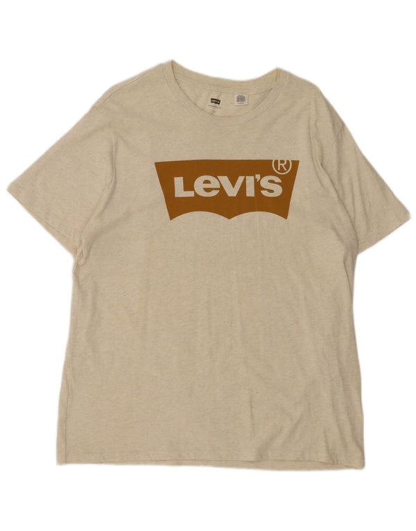 Levi's Damen Grafik-T-Shirt-Oberteil UK 18 XL, cremefarben gefleckte Baumwolle