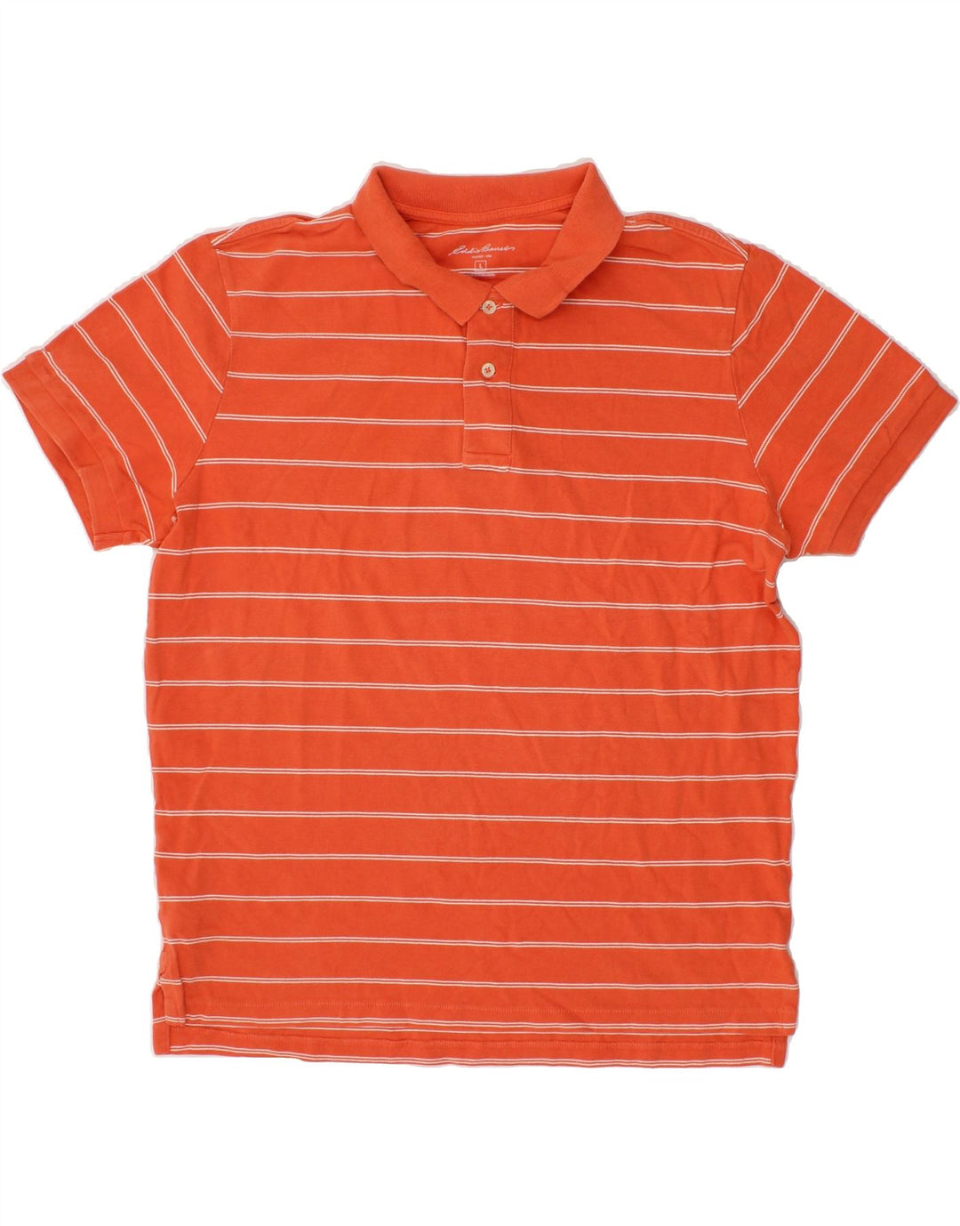 EDDIE BAUER Mens Polo Shirt Large Orange Striped Cotton Vintage Eddie Bauer and Second-Hand Eddie Bauer from Messina Hembry 