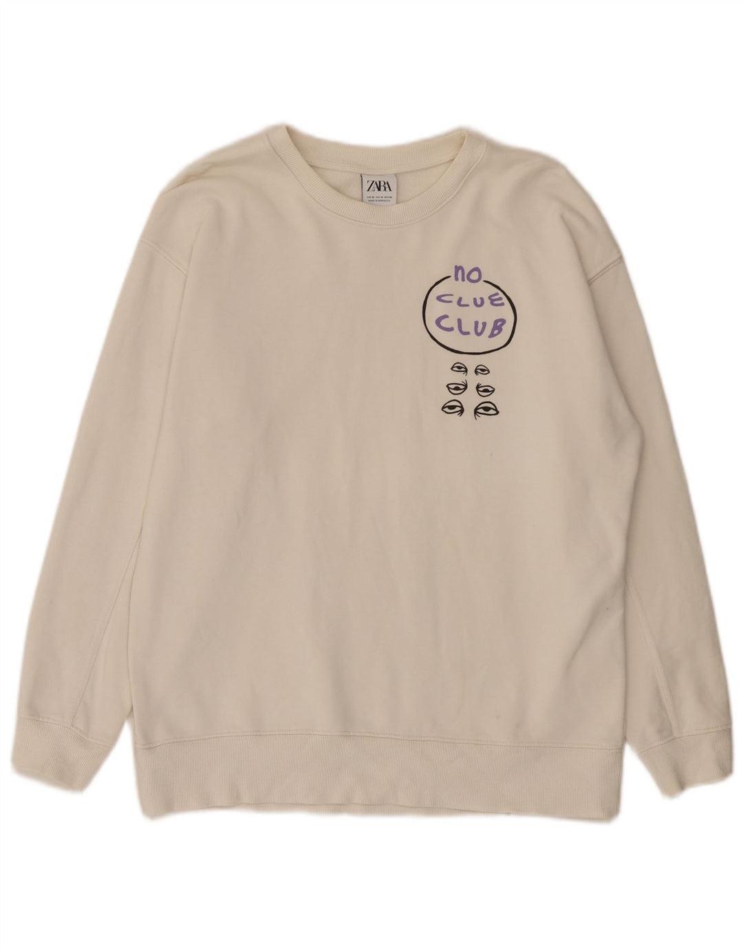Zara Herren-Sweatshirt mit Grafik, mittelweiße Baumwolle