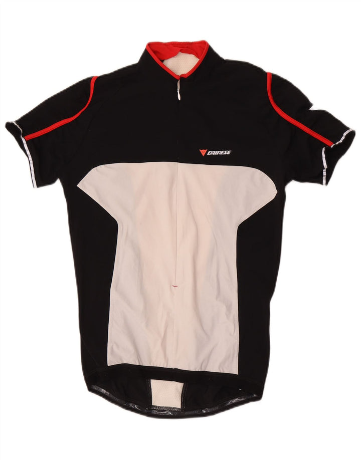 Dainese Herren Kurzarm-Jersey-Oberteil mit Reißverschluss am Hals, mittelschwarz, Farbblock