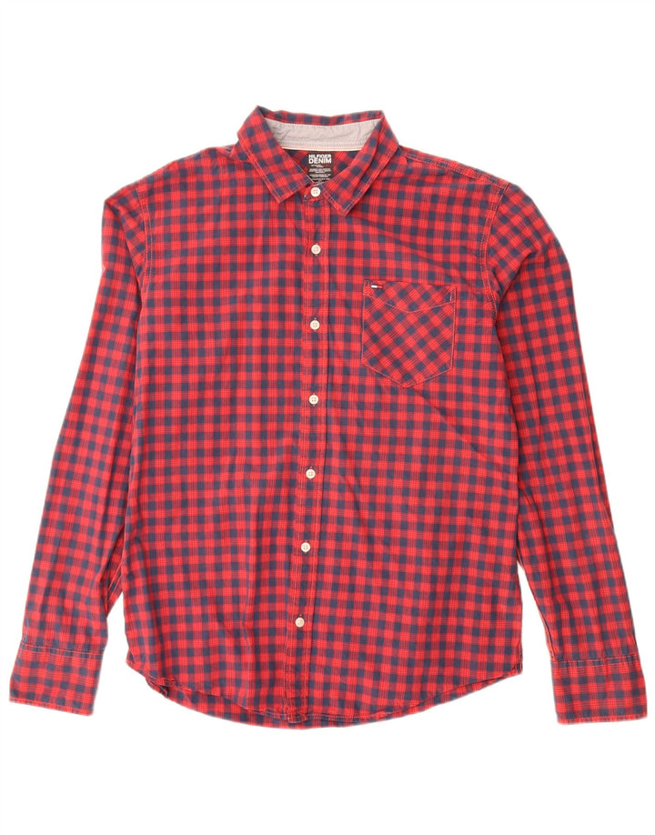Tommy Hilfiger Herrenhemd, groß, rot kariert, Baumwolle
