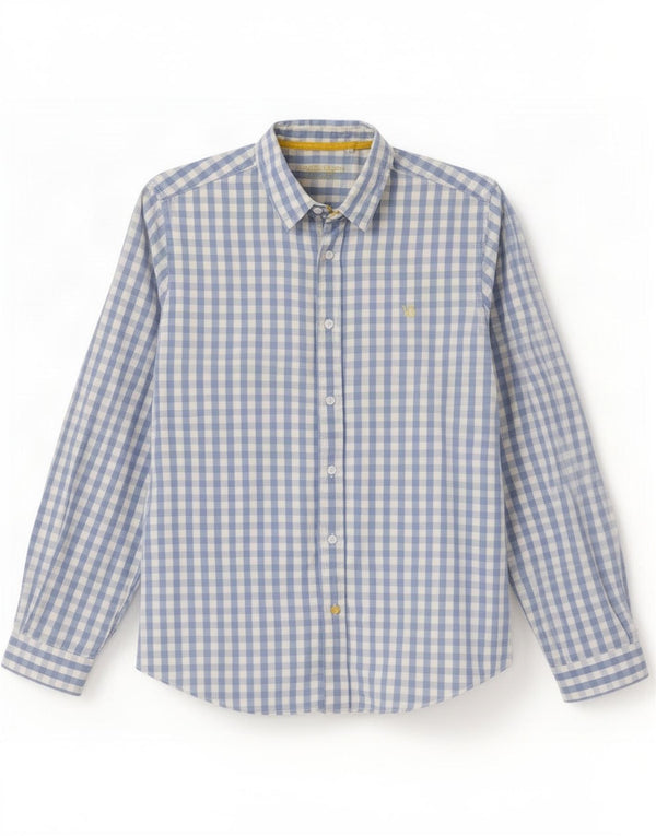White Stuff Herrenhemd XL, blaues Gingham-Baumwolle