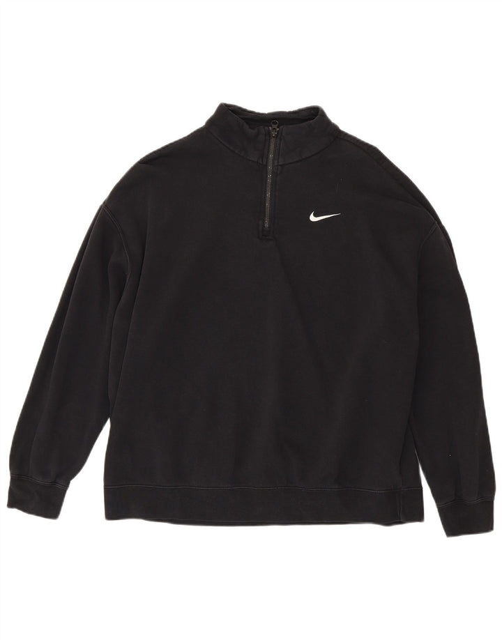 Nike Damen Oversized Sweatshirt mit Reißverschluss am Hals Jumper UK 10 Klein Schwarz Baumwolle