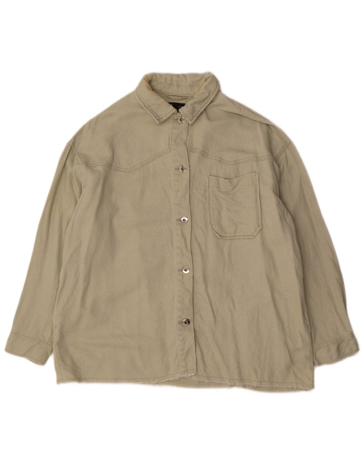 Zara Damen-Oversize-Hemd UK 14 aus mittelgrüner Baumwolle