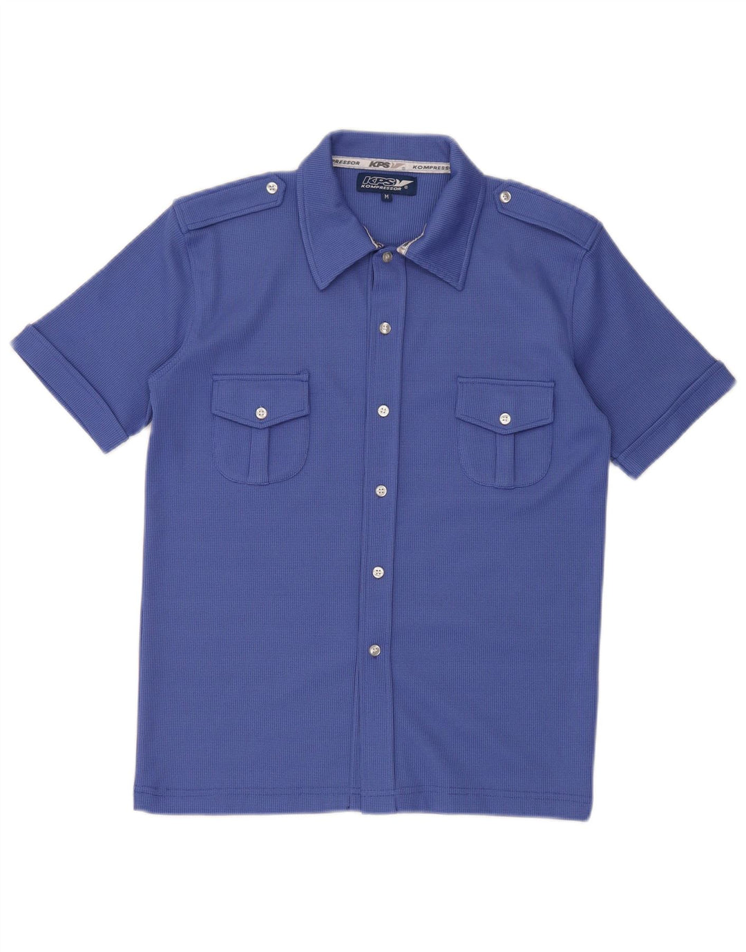 Vintage Herren Kurzarm-Militärhemd Mittelblaues Polyester