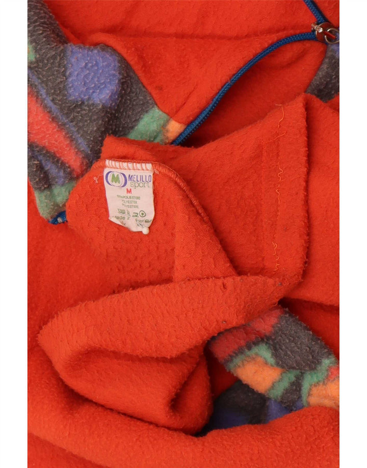 Vintage Herren-Fleecepullover mit grafischem Reißverschluss und mittlerem Orange-Geometrie