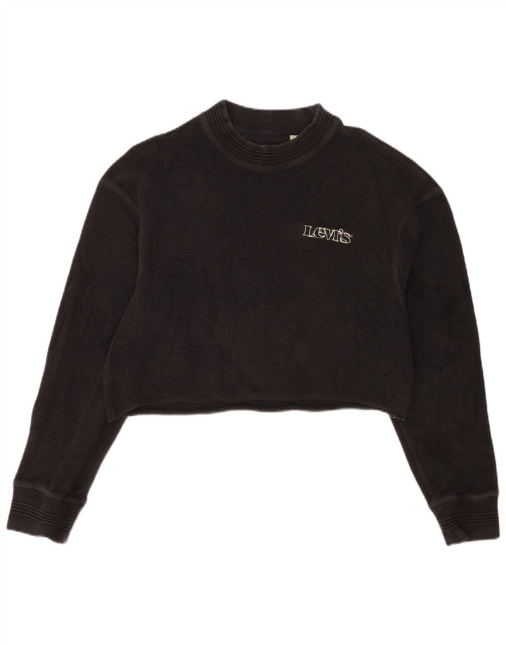 LEVI'S Womens Oversized Crop Sweatshirt Jumper UK 10 Small Black