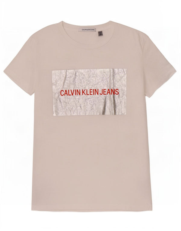 Calvin Klein Jeans Womens Graphic T-Shirt Top UK 18 XL White Cotton