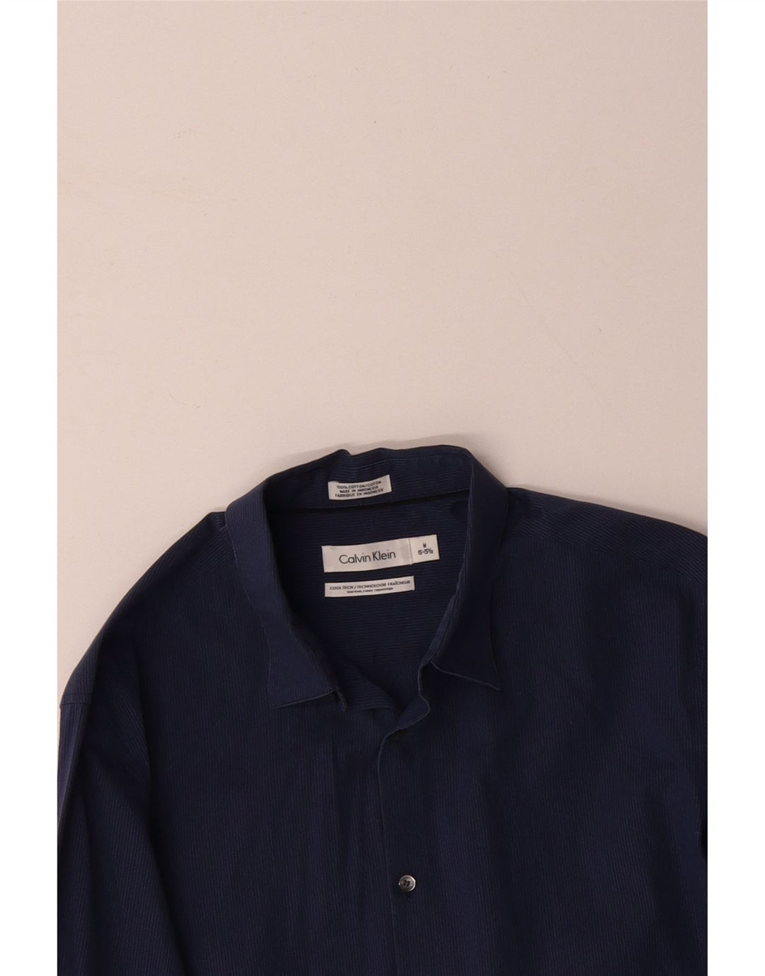 CALVIN KLEIN Herrenhemd Größe 15 15 1/2 Mittelmarineblaue Nadelstreifen-Baumwolle