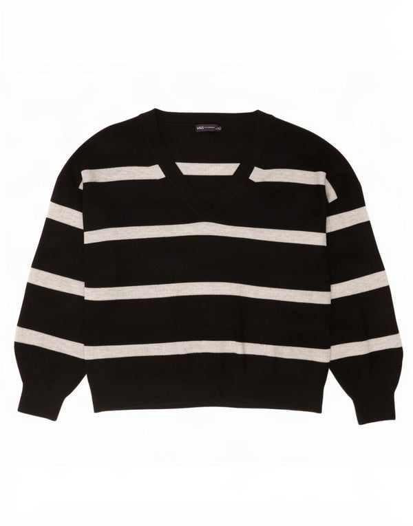 Marks & Spencer Damen-Pullover mit V-Ausschnitt, Gr. 18, XL, Schwarz gestreift