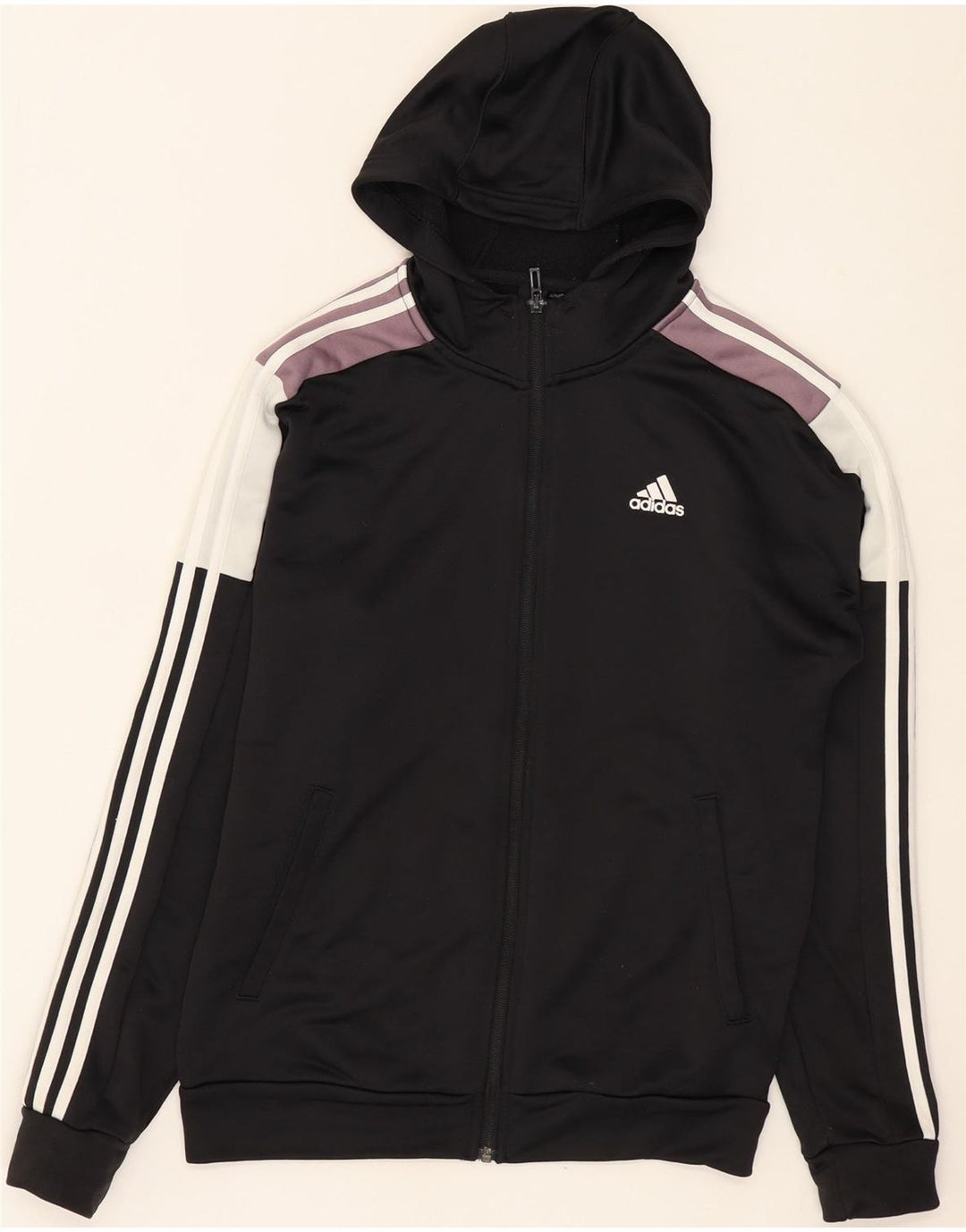 ADIDAS Mens Zip Hoodie Sweater Medium Black Colourblock Polyester Vintage Adidas and Second-Hand Adidas from Messina Hembry 