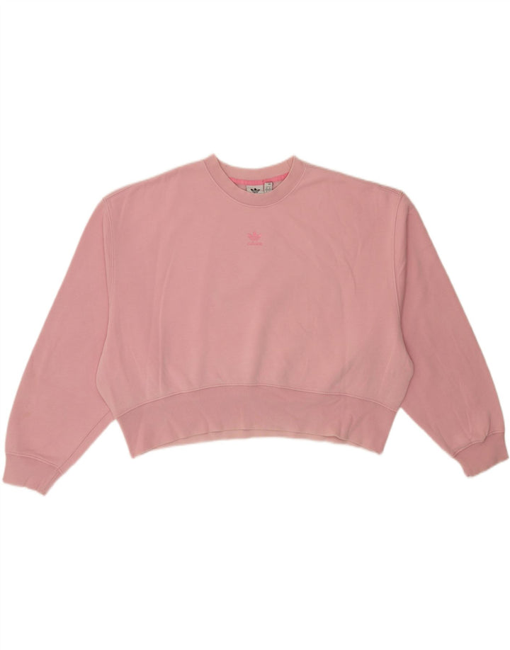 ADIDAS Womens Crop Sweatshirt Jumper UK 12 Medium Pink Cotton Vintage Adidas and Second-Hand Adidas from Messina Hembry 