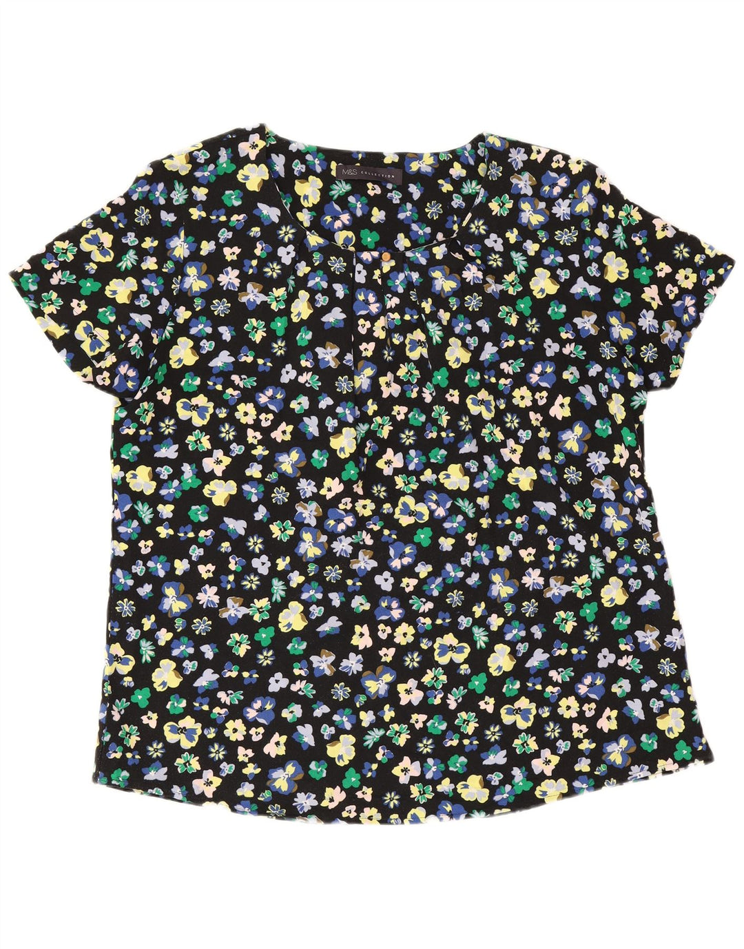 Marks & Spencer Damen-Blusenoberteil UK 12 Mittelschwarzes, geblümtes Polyester