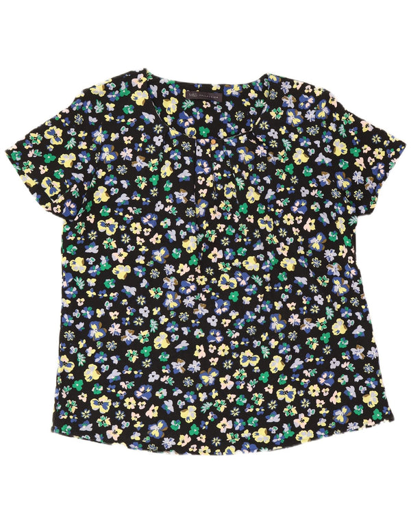 Marks & Spencer Damen-Blusenoberteil UK 12 Mittelschwarzes, geblümtes Polyester