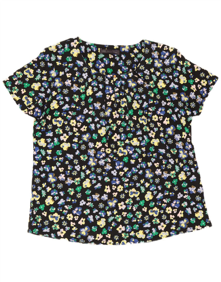 Marks & Spencer Damen-Blusenoberteil UK 12 Mittelschwarzes, geblümtes Polyester