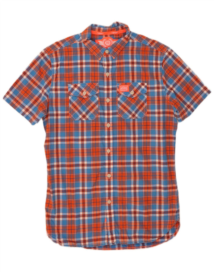 SUPERDRY Herren-Kurzarmhemd aus mittelblau karierter Baumwolle