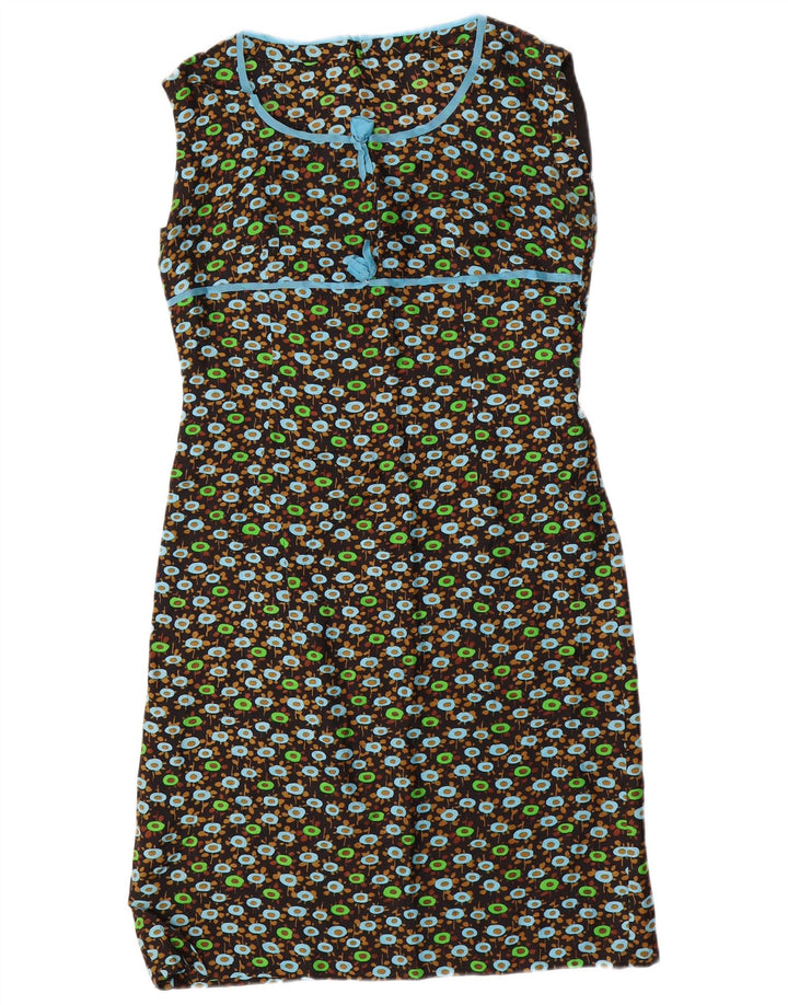 VINTAGE Damen 3/4-Ärmel 2-teiliges Set UK 14 Mittelschwarz geblümt