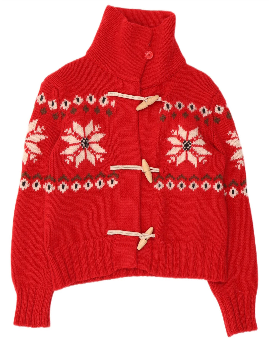 BENETTON Damen Crop Cardigan Pullover UK 10 Small Red Fair Isle