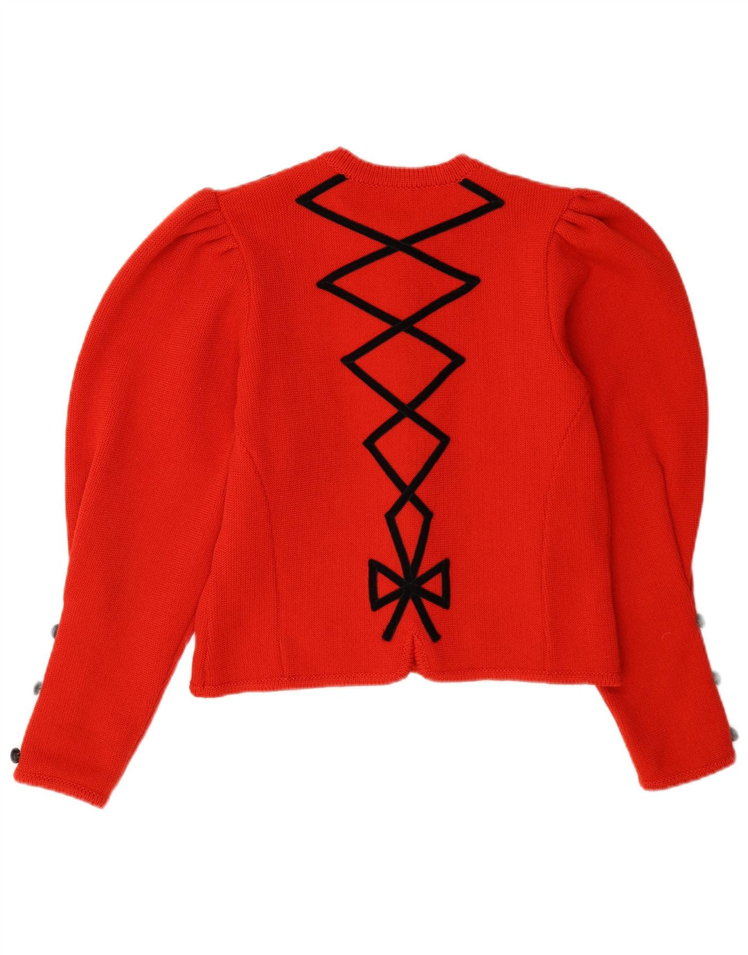 Astrifa Damen Crop Cardigan Pullover EU 40 Mittelrote geometrische Wolle