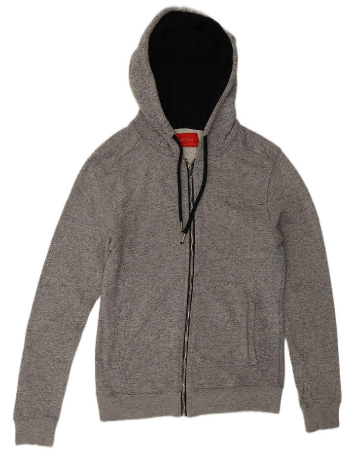 Zara Herren-Kapuzenpullover mit Reißverschluss, klein, grau gefleckte Baumwolle