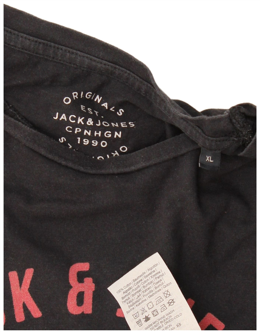 JACK & JONES Herren Originals Grafik-T-Shirt-Oberteil XL aus schwarzer Baumwolle