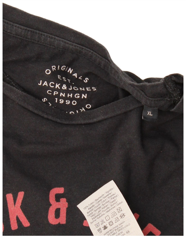 JACK & JONES Herren Originals Grafik-T-Shirt-Oberteil XL aus schwarzer Baumwolle