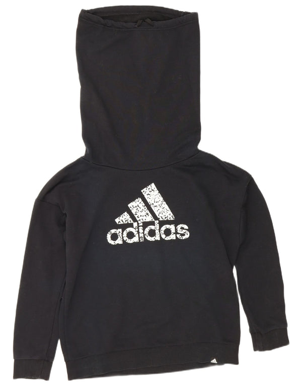 Adidas Damen Graphic Roll Neck Hoodie Pullover UK 12/14 Mittelschwarze Baumwolle