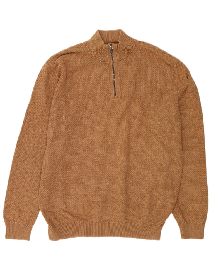 Massimo Dutti Herren-Pullover mit Reißverschluss, 2XL, braune Baumwolle