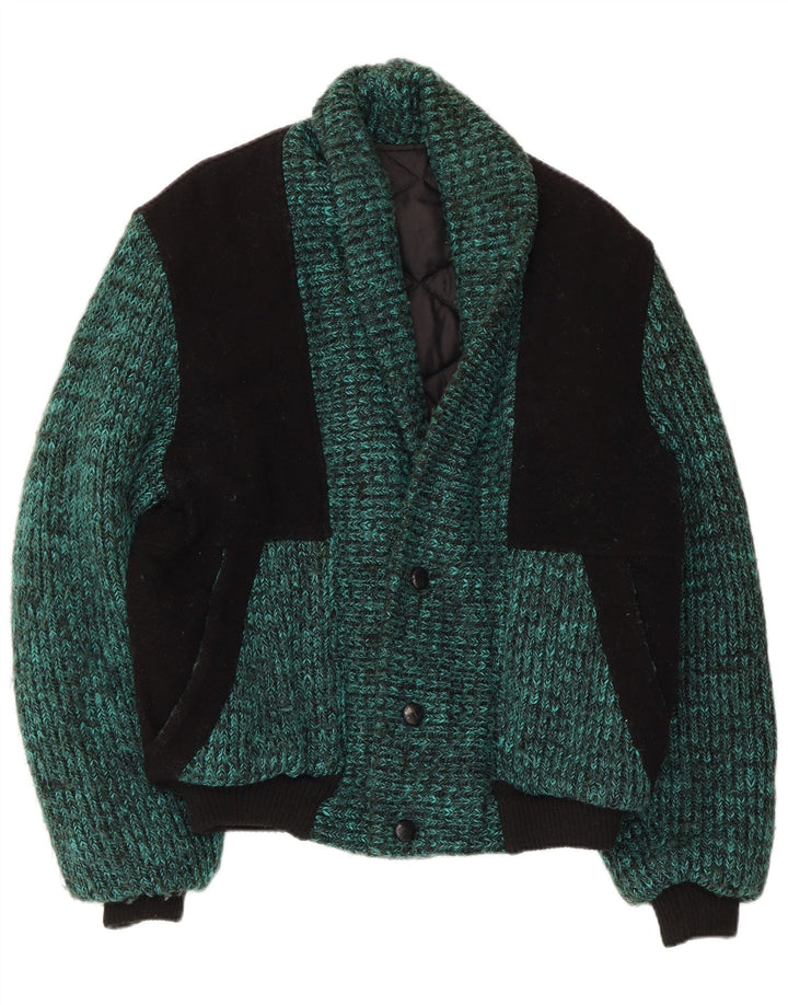 Vintage Herren Strick-Bomberjacke UK 38 Mittelgrüner Farbblock