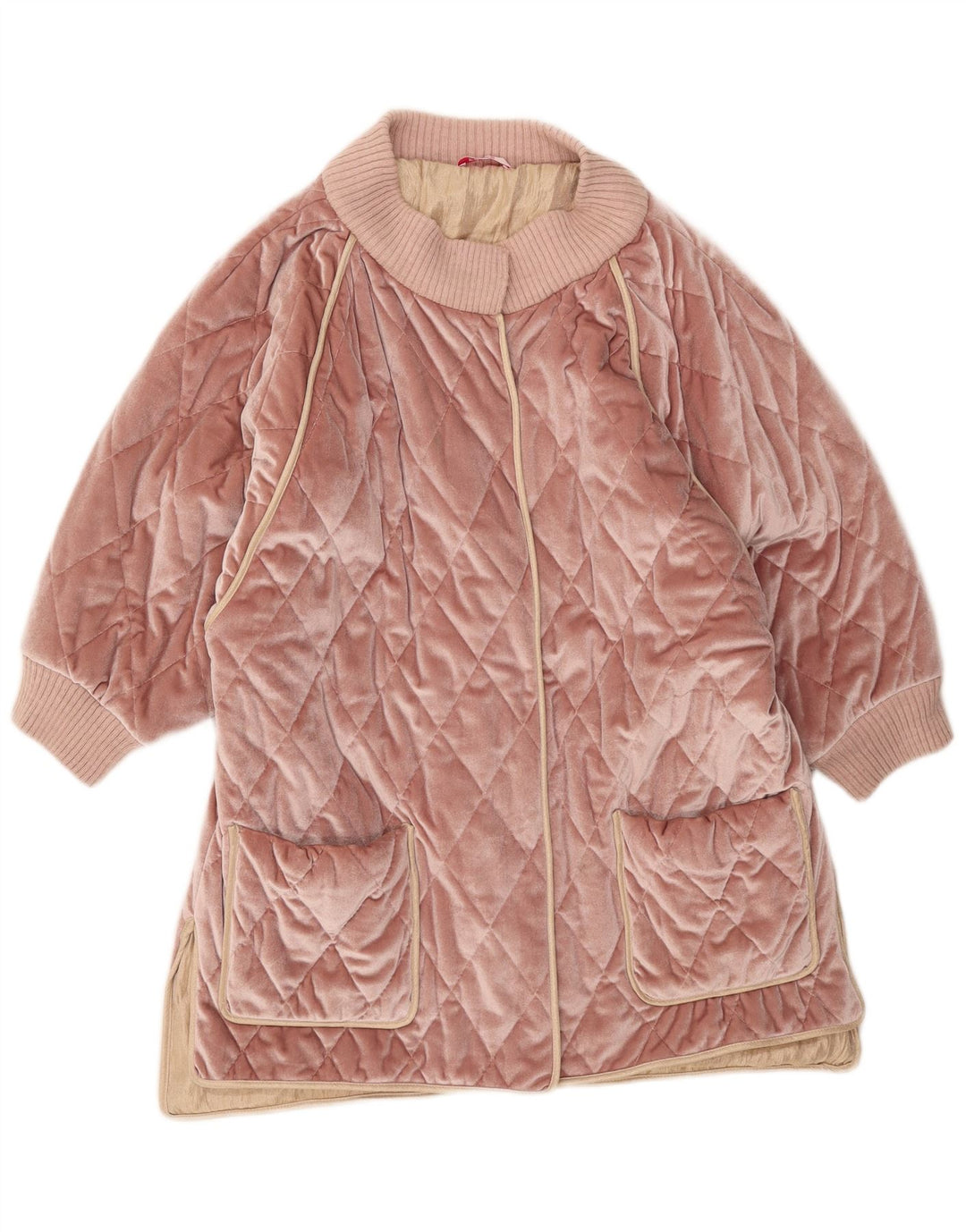 Vintage Damen Übergroßer Velours-Steppmantel UK 10 Small Pink Polyester