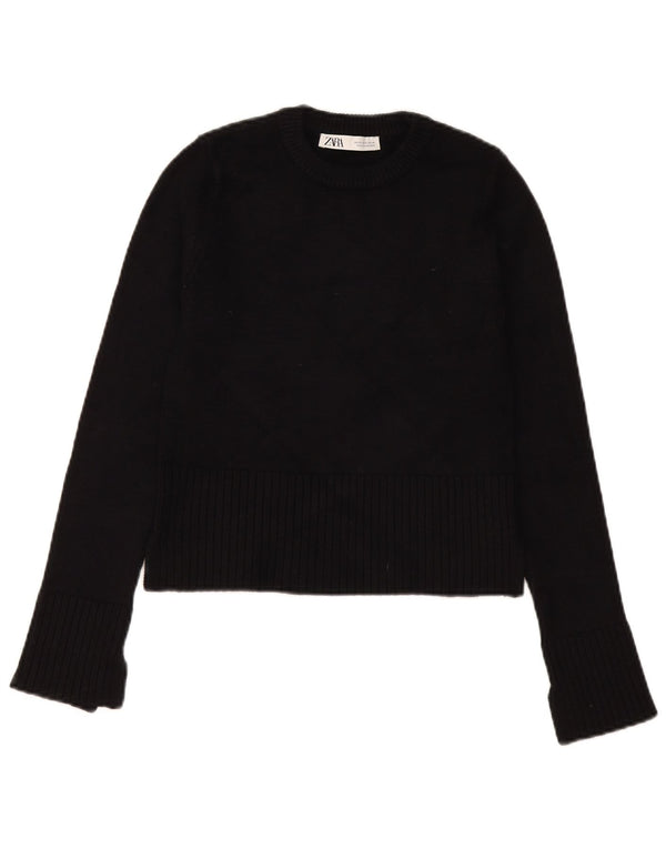 Zara Damen Crop Crew Neck Pullover Pullover UK 6 XS Schwarz