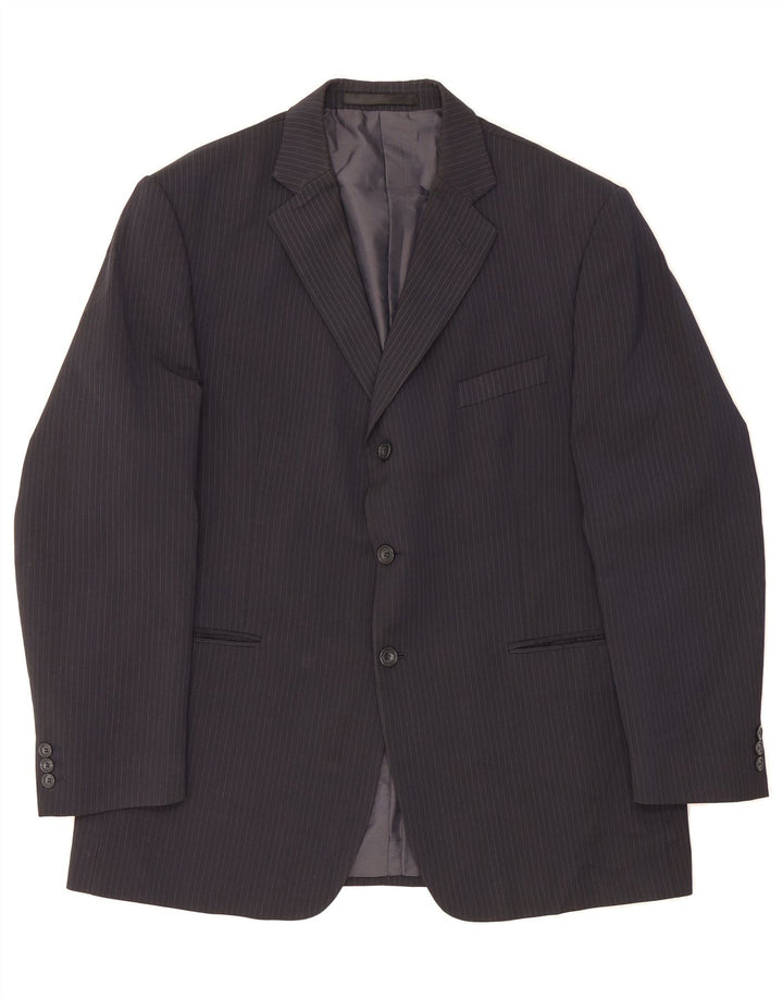 MARKS & SPENCER Mens Blazer Jacket UK 38 Medium Navy Blue Pinstripe Vintage Marks & Spencer and Second-Hand Marks & Spencer from Messina Hembry 