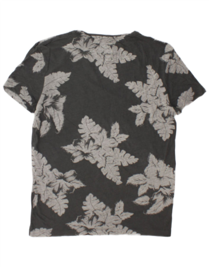 All Saints Herren-T-Shirt-Oberteil aus mittelgrauer, geblümter Baumwolle