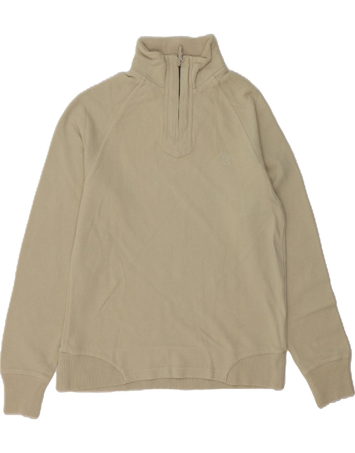TIMBERLAND Mens Tall Zip Neck Sweatshirt Jumper Small Beige Cotton Vintage Timberland and Second-Hand Timberland from Messina Hembry 