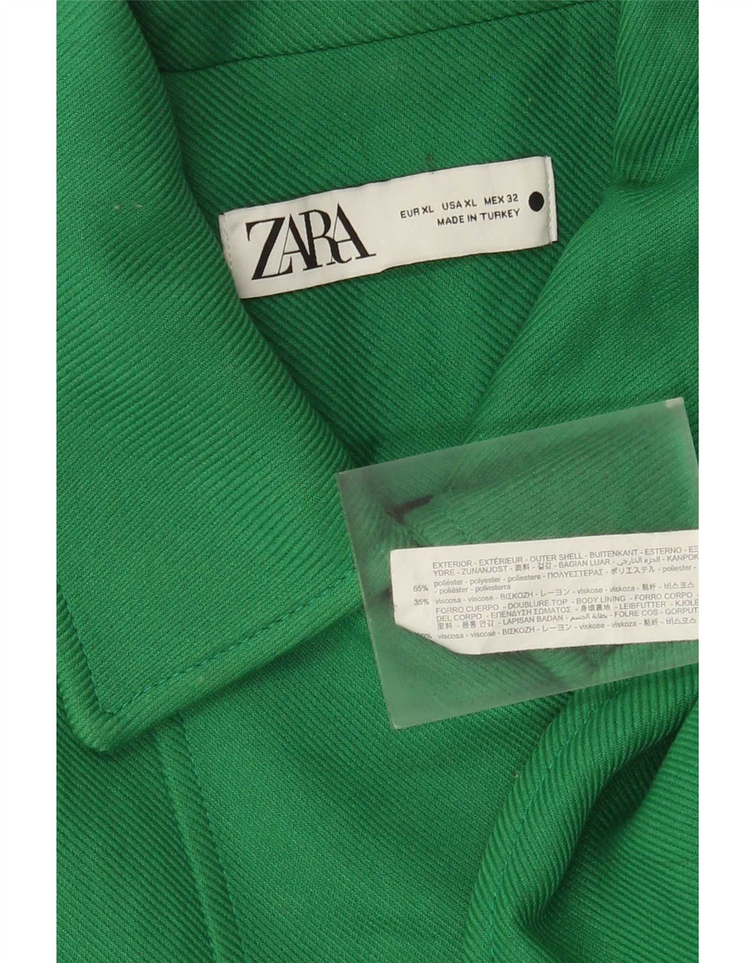 Zara Damen Zweireihiger Mantel UK 18 XL Grün Polyester