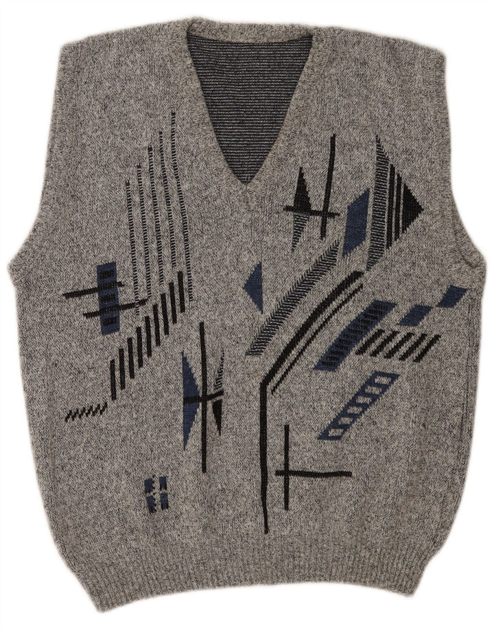 Vintage Herren Weste Tank Top EU 50 Mittelgraues geometrisches Polyacryl