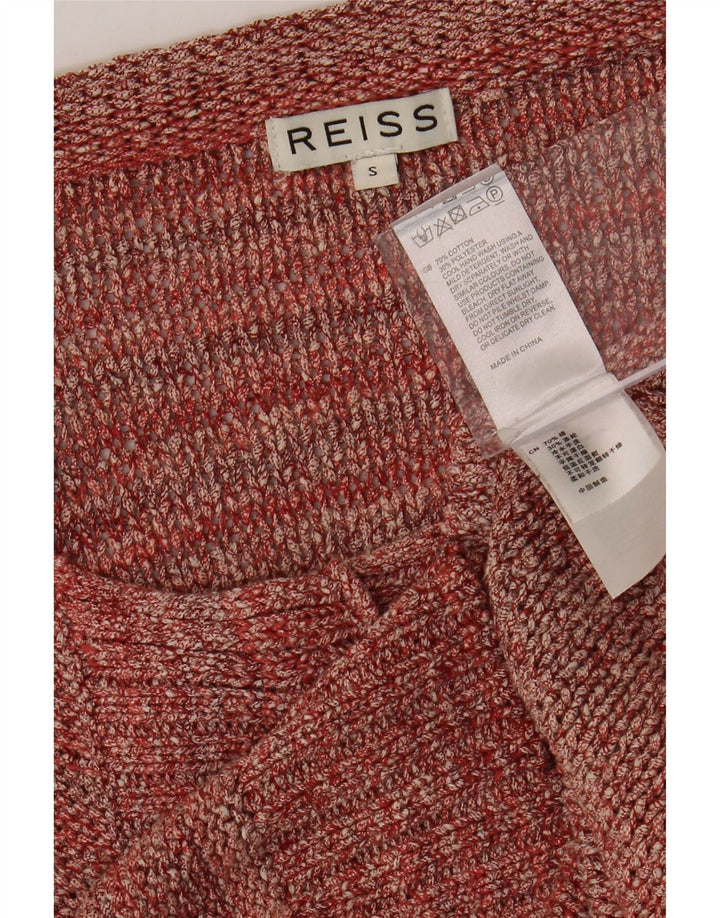 REISS Damen Crop Cardigan Pullover UK 10 Small Burgunderrot meliert Baumwolle